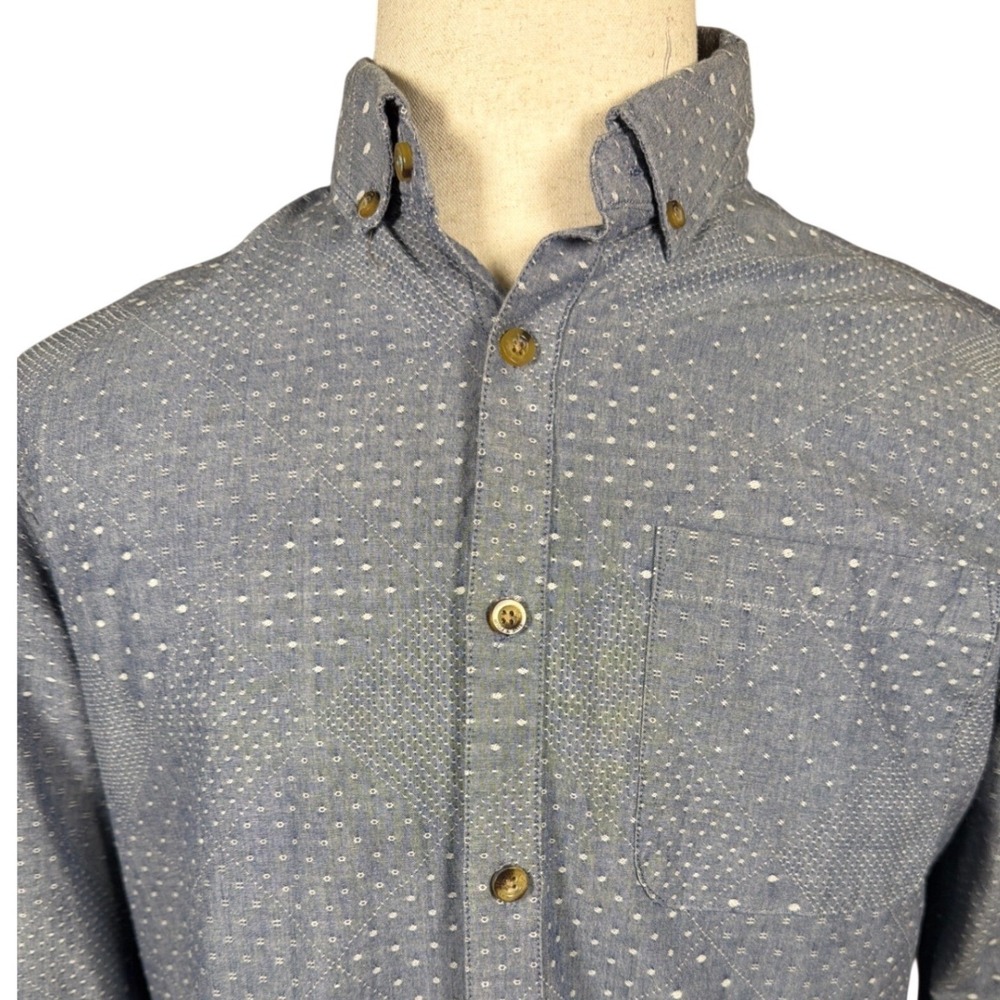 Five Four Mens Blue Geometric Micro Dot Button Down Shirt Long Sleeve Size M